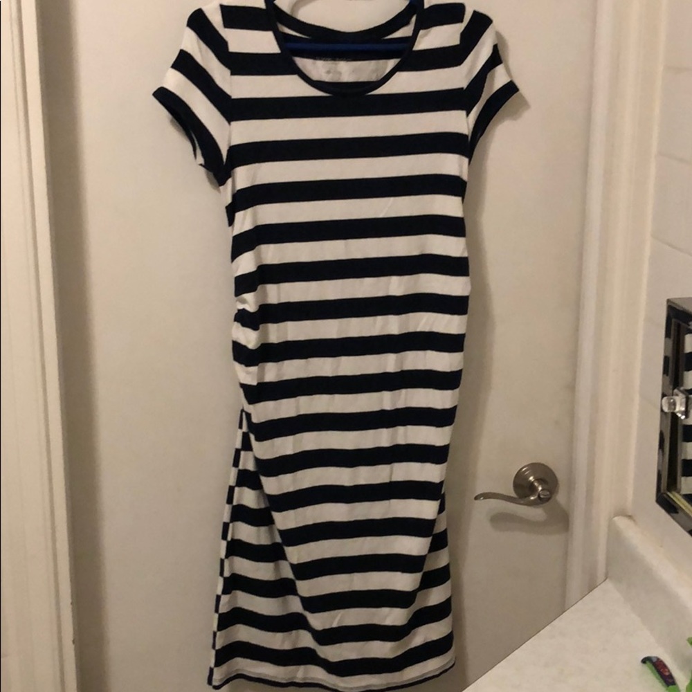 Navy and white maternity dress